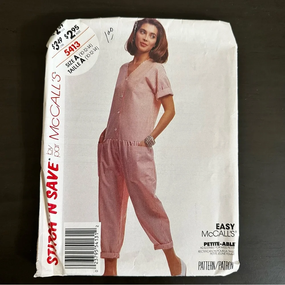 Vintage Sewing Pattern McCall’s Stitch ‘N Save Jumper Size 10,12,14 1990s 90s